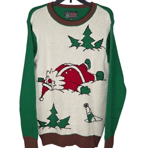 Ugly Christmas Sweater Brand Santa Humor Graphic Knit Crewneck Holiday Party - Picture 1 of 5